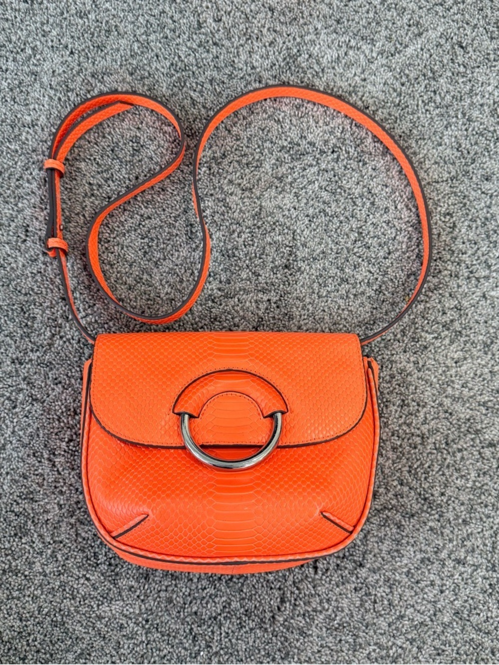 Banana Republic Genuine Leather Neon Orange Mini Saddle Crossbody Bag Maximalist